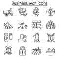 Business war, Trade war, currency war, tariff, economic sanction icon set in thin line style Royalty Free Stock Photo