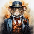A business watercolor of a mouse in an elegant suit Royalty Free Stock Photo