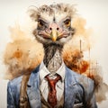 A business watercolor ostrich in an elegant suit