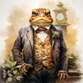 Business watercolor toad in elegant suits