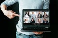 business webinar video call group chat team laptop Royalty Free Stock Photo