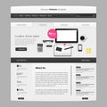 Business Website template vector design with realistic still life illustration, tablet, coffee, notebook. Royalty Free Stock Photo