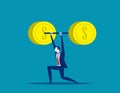 Business with weightlifting. Concept business vector illustration, Flat business style, Cartoon character, Dollar sign