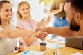 Business welcome handshake, partnership applause and deal, success and agreement collaboration in office team. Hiring Royalty Free Stock Photo