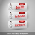 Business winter stickers with snowman. Vector design elements. Royalty Free Stock Photo