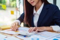 business woman accountant making calculations. Savings, finances and economy audit debt concept Royalty Free Stock Photo