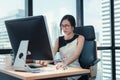 Business Woman Accountant is Woking on Her Table Desktop in Office Workplace, Attractive Beautiful Businesswoman is Concentrate at Royalty Free Stock Photo