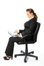 Business woman amazedly looks in laptops screen Royalty Free Stock Photo