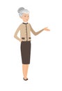 Business woman with arm out in a welcoming gesture