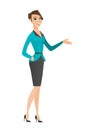 Business woman with arm out in a welcoming gesture