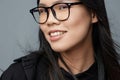 Business woman fashion face student attractive beauty asian smile portrait studio cute background glasses beautiful Royalty Free Stock Photo