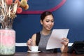 Business Woman Asian have Coffee before work in morning Royalty Free Stock Photo