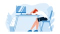 Business Woman Asleep At Desk In Office Vector