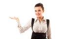 Business woman attractive shownig with her hand isolated on whit Royalty Free Stock Photo