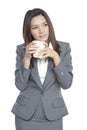 Business woman attractive young pretty drinking coffee relexation Royalty Free Stock Photo