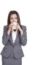 Business woman attractive young pretty drinking coffee relexation Royalty Free Stock Photo