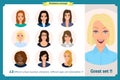 Business woman avatars set with smiling face.Team icons collection.Isolated vector on white. Cute woman in business clothes. Royalty Free Stock Photo