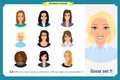 Business woman avatars set with smiling face.Team icons collection. vector on white. Cute woman in business clothes. Royalty Free Stock Photo