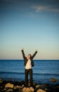 Business woman at the beach looking happy Royalty Free Stock Photo