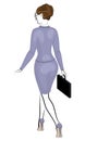 Business woman. Beautiful girl in a purple strict suit. A woman walks, shod in high-heeled shoes. Vector illustration