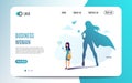 Business woman with big shadow superhero. Super manager leader in business. Template web page.Vector illustration flat style