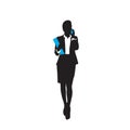 Business Woman Black Silhouette Full Length Speak Cell Smart Phone Call Over White Background Royalty Free Stock Photo