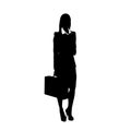 Business woman black silhouette hold briefcase