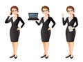 Business woman in black suit in different poses