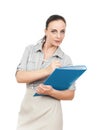 Business woman with a blue folder Royalty Free Stock Photo