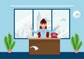 Business woman or a boss working at her desk in modern office interior background vector