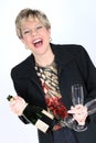 Business Woman with Bottle of Champange Royalty Free Stock Photo