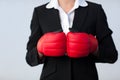 Business woman with boxing gloves on Royalty Free Stock Photo