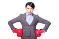 Business woman with boxing gloves Royalty Free Stock Photo