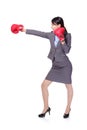 Business woman boxing and hitting Royalty Free Stock Photo