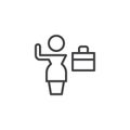 Business woman and briefcase outline icon