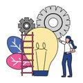 Business woman bulb ladder gears Royalty Free Stock Photo