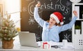 Businesswoman freelancer working at a computer at Christmas Royalty Free Stock Photo