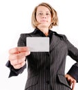 Business woman with a card Royalty Free Stock Photo