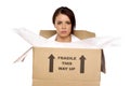 Business woman in a cardboard box Royalty Free Stock Photo