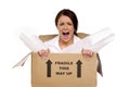 Business woman in a cardboard box Royalty Free Stock Photo