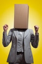 Business woman with a cardboard box head Royalty Free Stock Photo