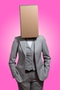 Business woman with a cardboard box head Royalty Free Stock Photo