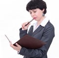 Business woman carefully reading a business document Royalty Free Stock Photo