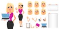 Business woman cartoon character creation set. Cute blonde busin Royalty Free Stock Photo