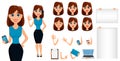 Business woman cartoon character creation set. Cute brunette bus