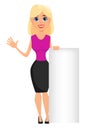 Business woman cartoon character. Cute blonde businesswoman stan