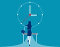 Business woman challenge on the road. Concept business competition vector illustration, Competing against time