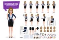 Business woman character creation kit vector set. Businesswoman characters create editable face, hand and body movement.