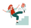 Business woman character falling from stairs flat vector illustration isolated. Royalty Free Stock Photo