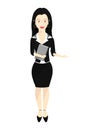 Business woman character formally dressed and holding a book